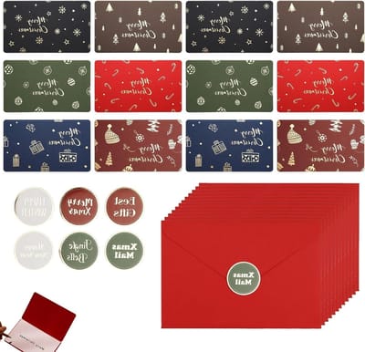 Set van 12 Luxe Kerstkaarten met Enveloppen - Dikke Kwaliteit Papier - Perfect voor Volwassenen en Kinderen - Kerstwensen voor de Feestdagen
