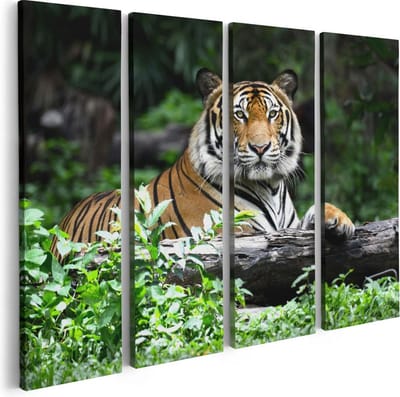 Artaza Canvas Schilderij Vierluik Tijger In Het Bos - 80x60 - Foto Op Canvas - Canvas Print