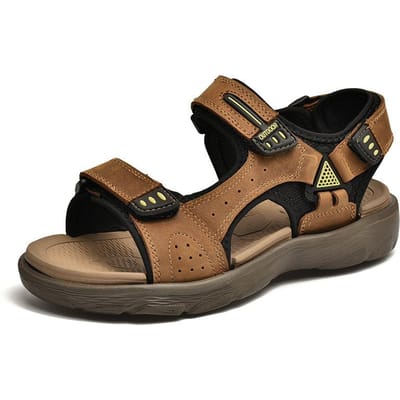 Nieuwe Zomer Heren Outdoor Leren Sandalen Toplaag Rundleer Antislip Slijtvast Trendy Alles-Passende Strand Schoenen 46 bruin