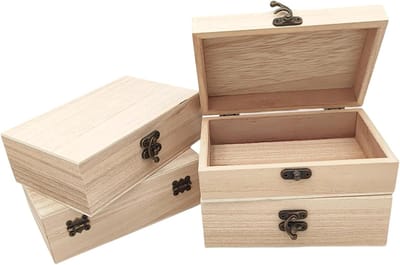 Allecto Plus - Houten opbergdoos met slot voor tafeldecoratie - 15 x 10 x 5 cm, set van 4 stuks