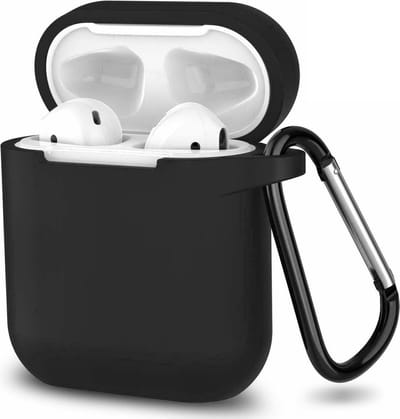 Hoesje geschikt voor Airpods 1 / Airpods 2 - Schokbestendig siliconen Case Silicone met clip - Zwart