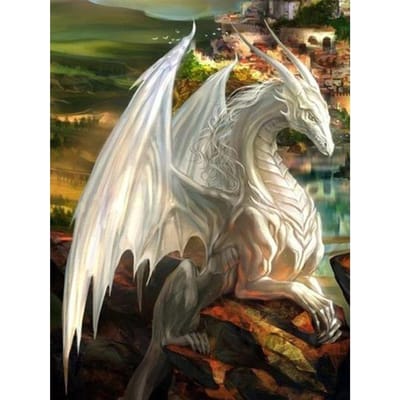 Peinture de diamant de Dragon blanc, broderie d'animaux, point de croix, décoration de maison 20X30CM beige