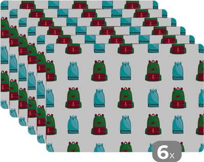Placemat - Placemats kunststof - Rugzak - Patronen - Retro - Pastel - 45x30 cm - 6 stuks - Hittebestendig - Anti-Slip - Onderlegger - Afneembaar