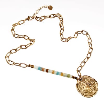 Kompas ketting Dames - Stalen Goudkleur - Ovale Schakelsketting met Hanger
