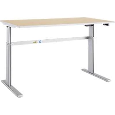 Schäfer Shop  Select Bureautafel Moxxo IQ, elektrisch in hoogte verstelbaar, rechthoek, C-poot, B 1600 x D 800 x H 725-1185 mm, esdoornpatroon/blank aluminium