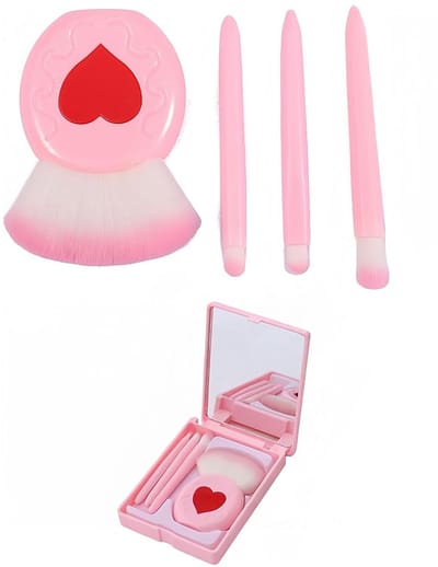 JHUBERS- Make-upkwasten set 4 stuks - Draagbare make-upkwasten - Oogschaduwkwasten - Poederkwast - Rougekwast - Compacte tas 11 x 8,6 x 2 cm - Make-upborstels