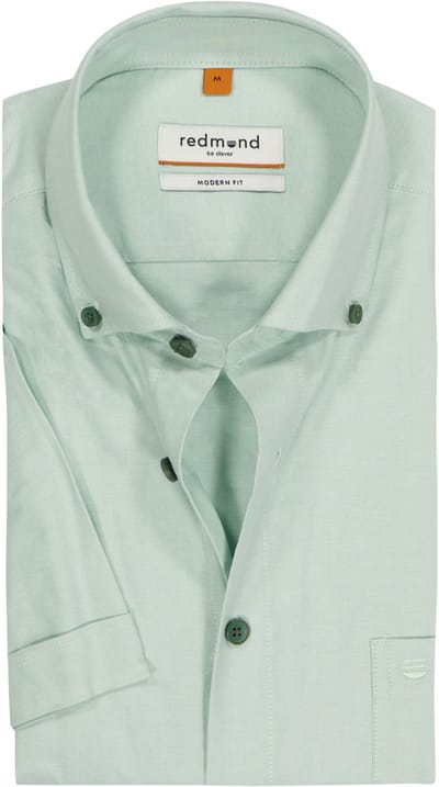 Redmond modern fit overhemd - korte mouw - Oxford - lichtgroen - Strijkvriendelijk - Boordmaat: 39 - 40