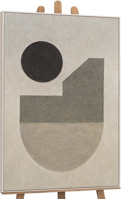 Canvas schilderij 120x80 cm handgeschilderd stilte van geometrie – YS-Art Gallery – Lijst: Beige – Luxe wanddecoratie