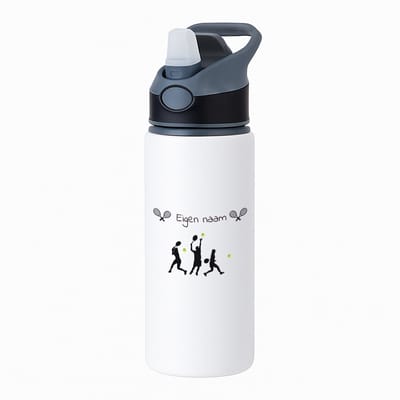 Hacebo® - Tennis met naam - waterfles met rietje zwart - Tennis - Tennis verjaardag - Cadeau - Verjaardag - Geschenk - Gepersonaliseerd - water fles - 650ML