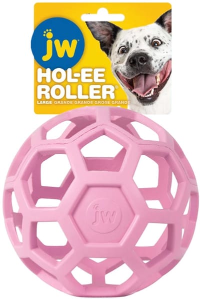 JW HOL-EE ROLLER – Hondenspeeltje - Hondenspeelgoed - Hondenbal - L - Ø 15 cm - Natuurrubber - Roze