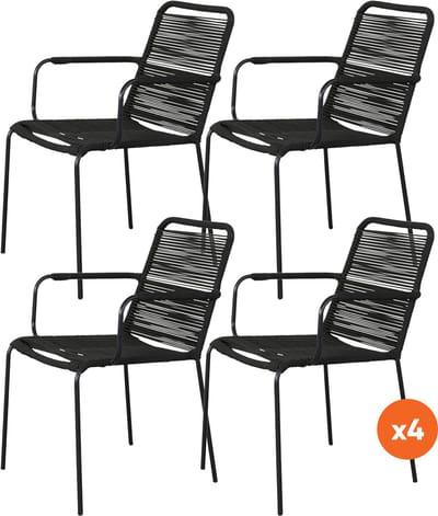 Set van 4 - Denver Rope stapelbare stoel - Zwart