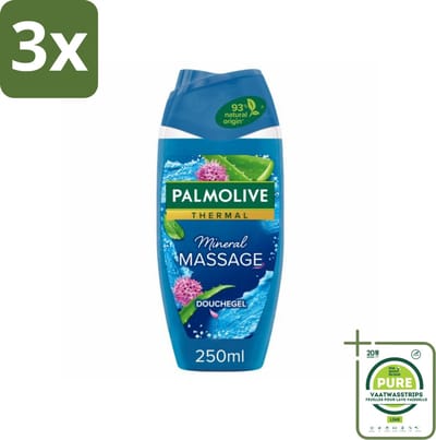 3 x Palmolive - Thermal - Douchegel - Zeezout & Aloë Vera - Mineral Massage - 250 ml - Grootverpakking - Douchegel - Zeezout - Aloë Vera - Exfoliëren - Hydrateren