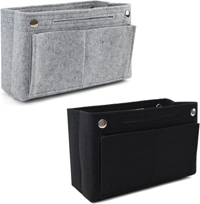 Handtas Organiser Set van 2, 24 x 15 x 8 cm, Binnenzakken voor Dames en Meisjes, Ideaal voor Opberging en Organisatie (Lichtgrijs & Zwart)