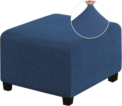 Vierkante Ottomaanse Hoes van Luxe Jacquardstof - Verwijderbare Anti-Slip Meubelbeschermers - Marineblauw