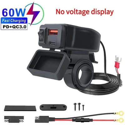 PD+QC3.0 Motorfiets USB Snellader 60W Stuur Dubbele USB-aansluiting met schakelaar Voltmeter Waterdichte 12V Voedingsadapter QC3.0+PD