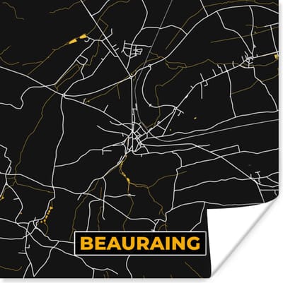 Poster Goud - Stadskaart - Beauraing - Kaart - Plattegrond - 100x100 cm XXL