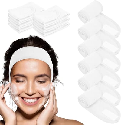 Zesdelige Spa Haarband Set, Verstelbare Make-up Haarwikkel, Ideaal voor Huidverzorging en Douchegebruik (Wit)