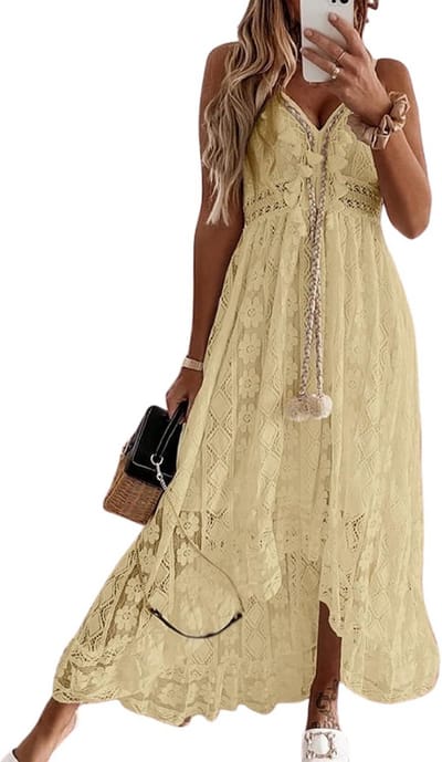 Maxi-jurk met ruches en V-hals