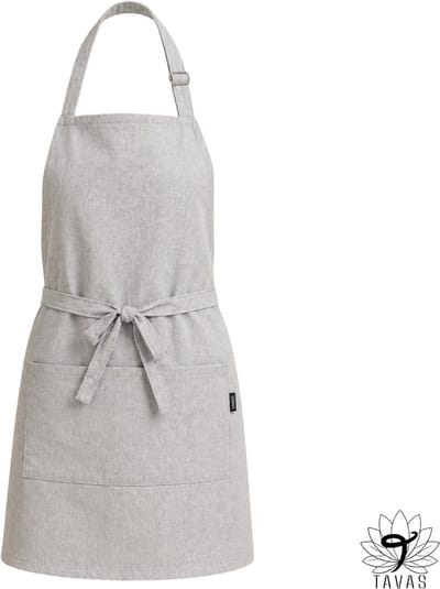 CulinaryKeukenschort - Mistgrijs - Linnenlook - 60x80 cm - Kookschort met Zakken en 86 cm Tailleband - Horeca - Keukenschort Dames - Keukenschort Heren