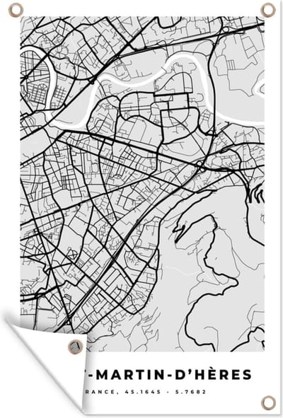 Muurdecoratie Plattegrond - Kaart - Stadskaart - Frankrijk - Saint-Martin-d'Hères - 120x180 cm - Tuinposter - Tuindoek