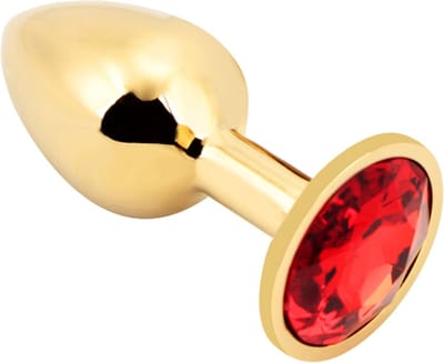 PLGZ - Rosebud Metalen Buttplug - Goud - Rode Siersteen - Verkrijgbaar in 3 maten Small