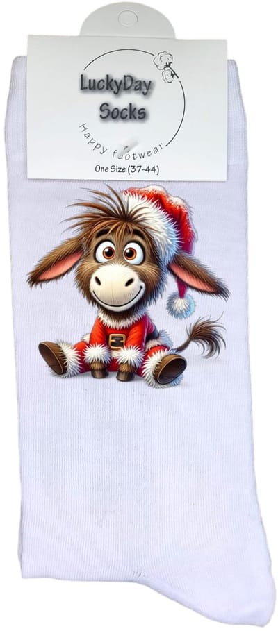 Kerst ezel - Ezel - Grappige sokken - Kerstcadeau - LuckyDay Socks - Kerstsokken - Leuk kerst cadeau - Cadeau tip - Voor hem - Voor haar - Unisex - Maat 37-44