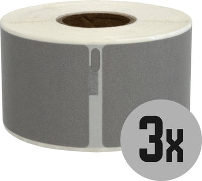 DULA Dymo kompatible Etiketten, S0722400 99012, 36 mm x 89 mm, Silber, Permanent, 3 Rollen, 260 Etiketten pro Rolle