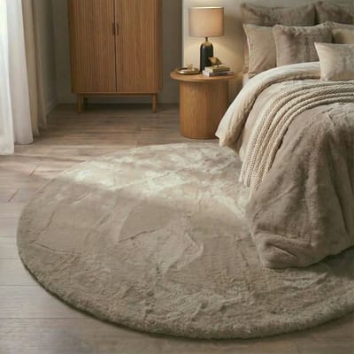 Rond hoogpolig vloerkleed Extra Zacht Fluffy - taupe 120cm Mrcarpet