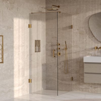 Brauer Void - Douchecabine met Draaideur - Helder Glas - 80x100x200 cm - incl. Glascoating - PVD Goud Geborsteld