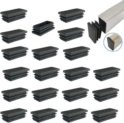 50 x 25 mm Pipe Stops - Zwarte Plastic Slat Stops, Verpakking van 21 Stuks, Voor Rectangulaire Buizen en Slat Plugs