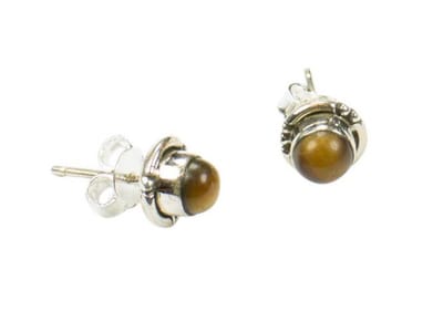 Zilveren knop oorbellen Tijgeroog 925 zilver