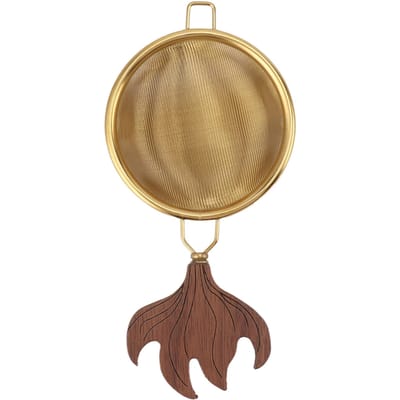 Theezeef met Handvat Makkelijk Schoon te Maken Grote Capaciteit Roestvrij Staal Kung Fu Thee Filter Thee Walnut goud