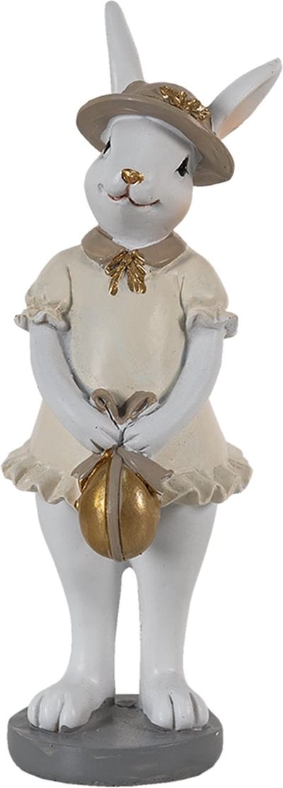 Clayre & Eef Beeld Konijn 5x5x15 cm Wit Beige Polyresin Woonaccessoires