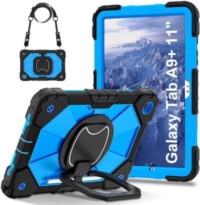 YAGXIG Tablethoes - Tablethoes - Draaibare standaard - Tabletbeschermhoes - Valbestendig - Robuust en duurzaam - Voor Galaxy Tab A9 Plus 11 2023 - Beschermhoes - Blauw