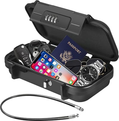 Dailygoods - Draagbare kluis - Outdoor-veiligheidskluis - Waterbestendig en sterk - Zwart - Sleutelkluis - Geschikt voor reizen, strand en camping