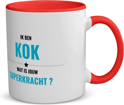 Akyol - ik ben kok wat is jouw superkracht? koffiemok - theemok - rood - Kok - iemand die goed kan koken - mensen die kok zijn - kook liefhebbers - verjaardagscadeau - verjaardag - cadeau - kado - geschenk - gift - 350 ML inhoud