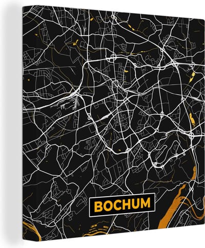 Canvas Schilderij Bochum - Stadskaart - Plattegrond - Kaart - Goud - Duitsland - 20x20 cm - Wanddecoratie