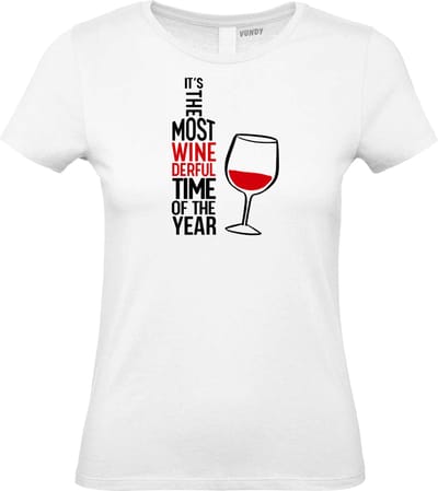 Dames t-shirt Most Wonderfull Wine | Foute Kersttrui Dames Heren | Kerstcadeau | Kerstpakket | Wit (Dames) | maat XS