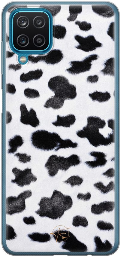 Hoesje geschikt voor Samsung Galaxy A12 - Koeienprint - Soft Case - TPU - Print - Zwart - Mooie Telefoonhoesjes