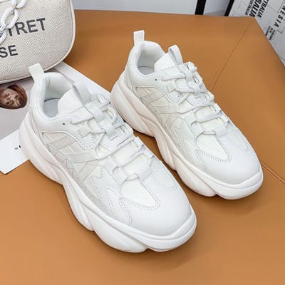Leer Zwarte Daddy Schoenen Dames Lente en Herfst Nieuw Alles-match Dikke Zool Lichtgewicht Casual Sportschoenen 40 white