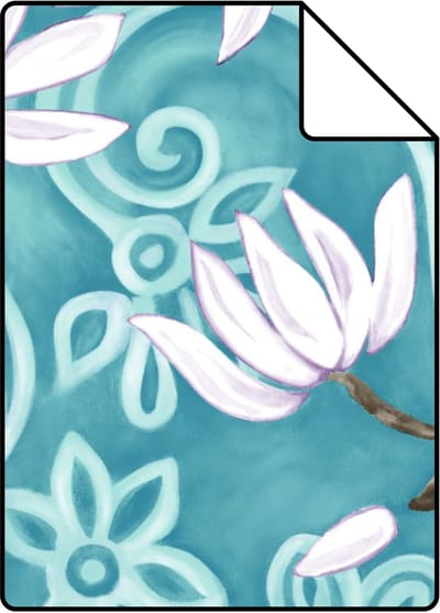 Proefstaal Origin Wallcoverings behang magnolia turquoise en roze - 26,5 x 21 cm - 346925-S