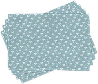 ABAKUHAUS Scandinavische placemats, Hart Valentijnsgroet-dagidee-illustratie met een blauwe pastelachtergrond, tafeldecoratie van kleurvast stof voor de eetkamer en de keuken, lichtblauw en wit