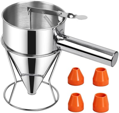 GELLDG Rijstpapierpistool met 4 Zuigers - 1200 ml - Roestvrijstalen Crêpesausdispenser - Geschikt voor Cake- en Pannenkoekendeeg - Vaatwasserbestendig - Geschikt voor Gourmets en Thuisbakkers