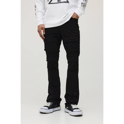 Skinny Gestapelde Flare Multi Cargo Broek | Black | Size 28