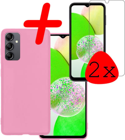 Hoesje Met 2x Screenprotector - Geschikt voor Samsung Galaxy A14 - Sterk & Shockproof - Back Cover - Siliconen Case - Telefoon Hoes - Roze