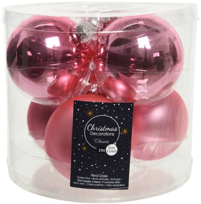 Decoris Kerstballen - 18x st - lippenstift roze - 8 cm - glas - kerstversiering