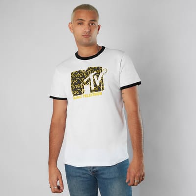 MTV Unisex Ringer T-Shirt - Wit - L