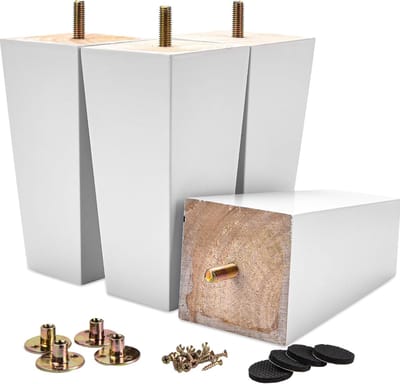 Set van 4 houten meubelpoten 20,3 cm vierkant wit M8
