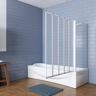 Aica Badwand 120x80x140cm 5-Delige Inklapbaar 4mm gehard glas-Grijs frame