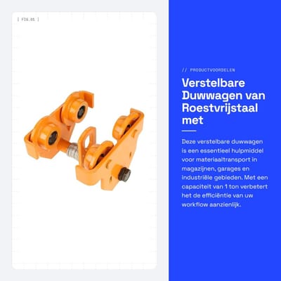 Dailygoods- Duwwagen Verstelbaar - Roestvrij Staal - Capaciteit 1 Ton - Duwbalkwagen - Materiaaltransport - Duurzaam Mechanisme - Balkwagen